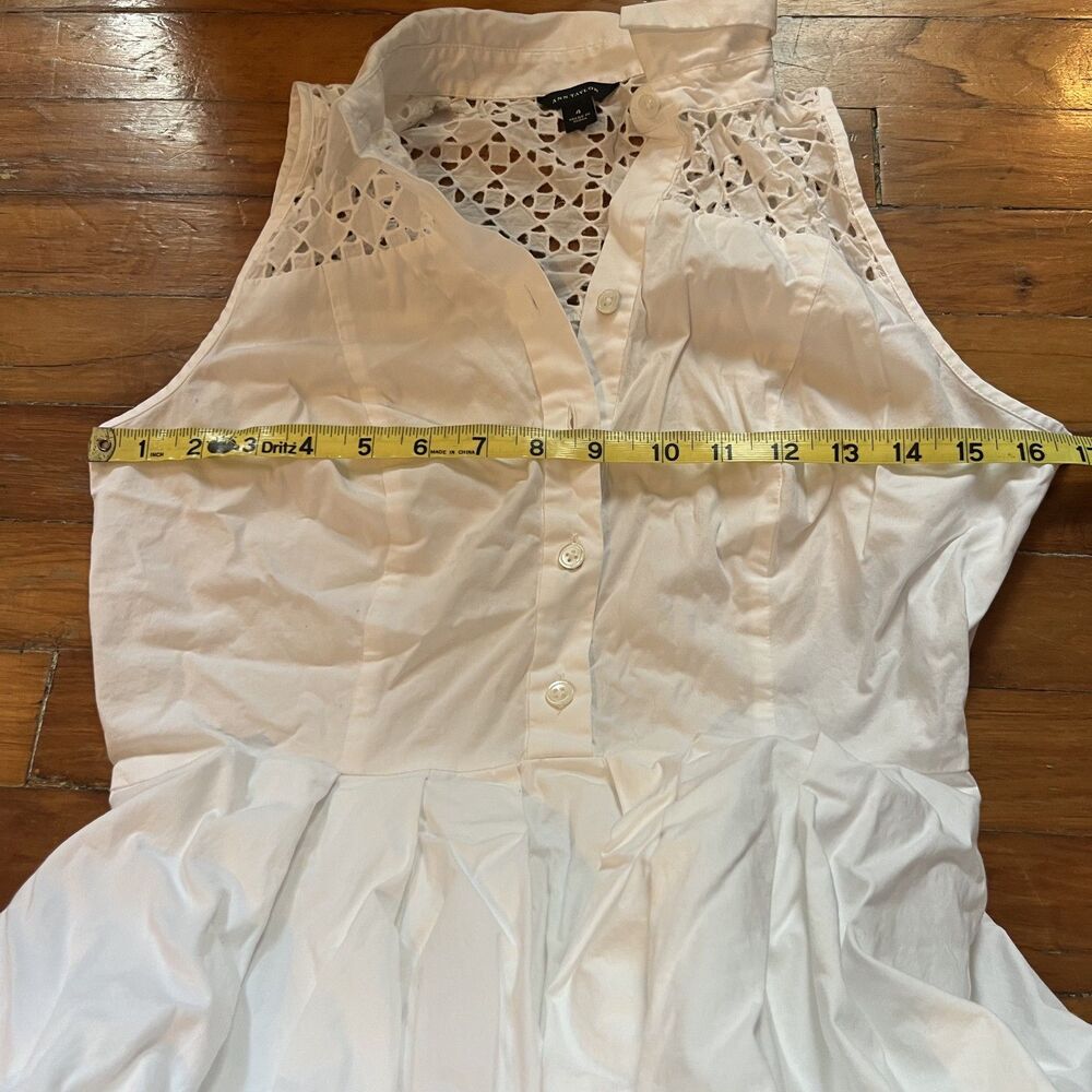 Ann Taylor White 100% Cotton Sundress Shirt Dress Size 4 Eyelet Collar Button - Picture 4 of 6